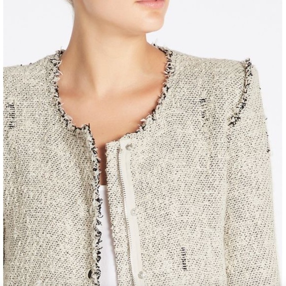 Iro Paris Cream Agnette Tweed Distressed Jacket Women Size 34 - Picture 4 of 13